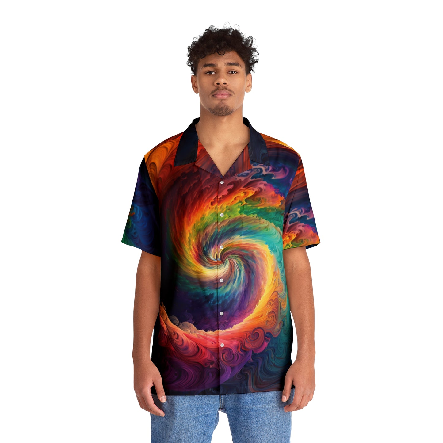 BAE "Swirling Rainbow" Short-Sleeve Button Down Shirt