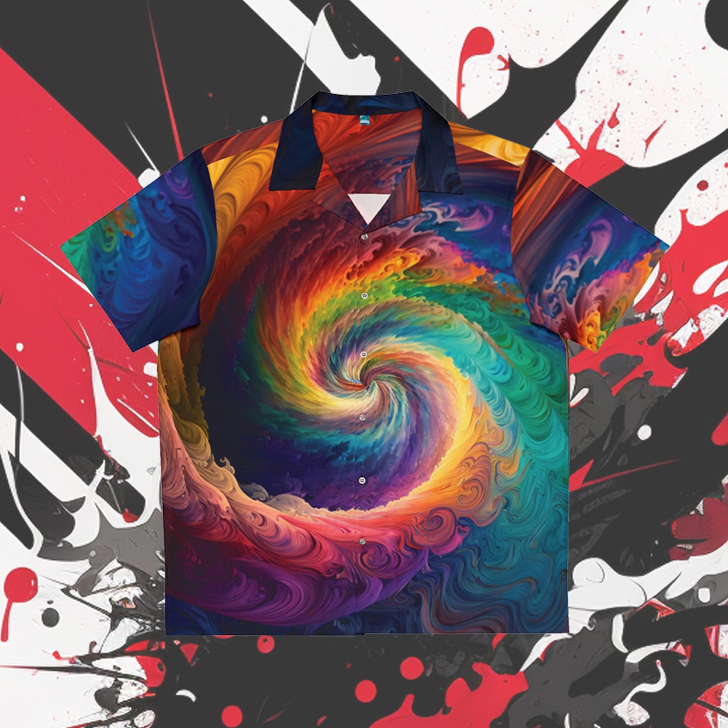 BAE "Swirling Rainbow" Short-Sleeve Button Down Shirt